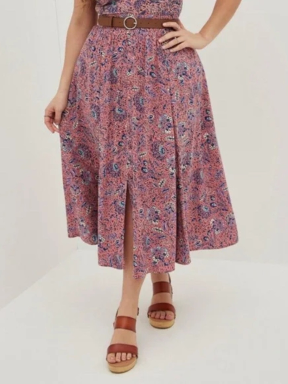 Pink Button Down Maxi Skirt Pink Floral Size 2